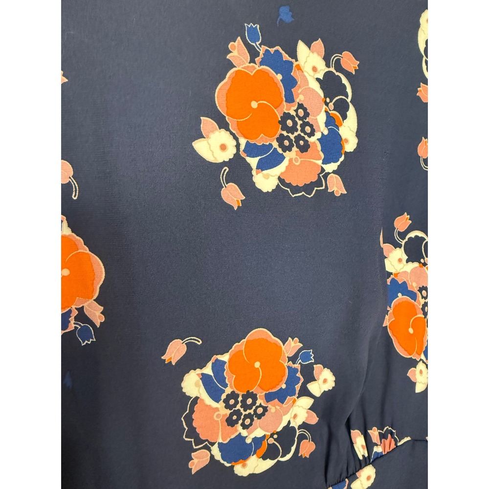 Boden Navy Blue Floral Viscose Midi Dress Short Sleeve Orange Pink US 10R - Picture 4 of 5